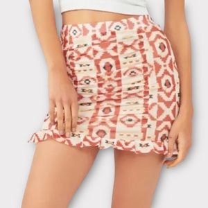 Free People Women’s Romi Skirt Large Ruched Mesh Mini Geometric Print Aztec NWT
